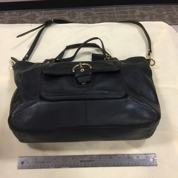 Large coach tote with brass hardware - Picture 2 of 8